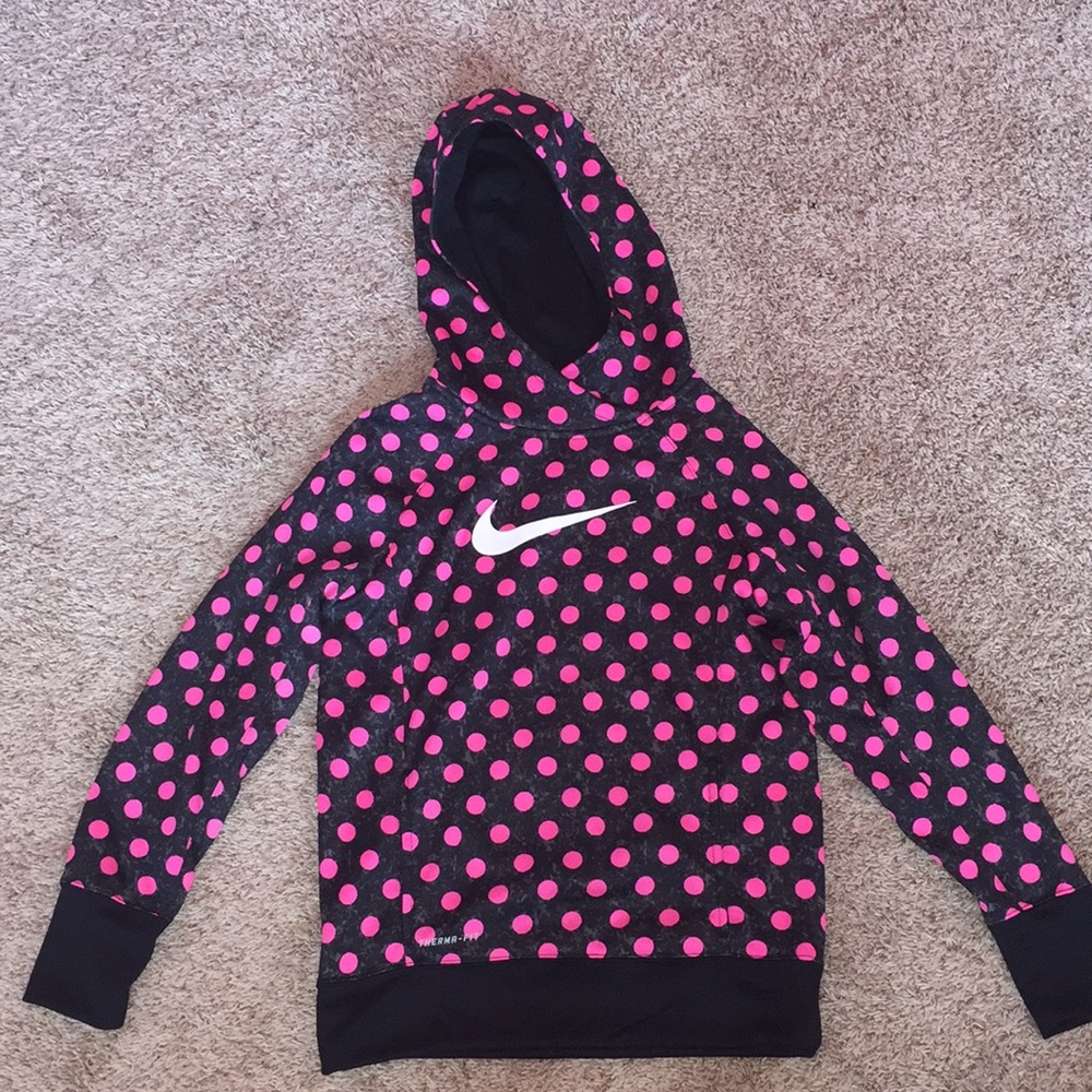 Black Nike hoodie with Pink polka dots/fleece
